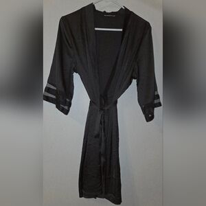 Ekouaer Black Shiny Belted Kimono Women's Robe Small